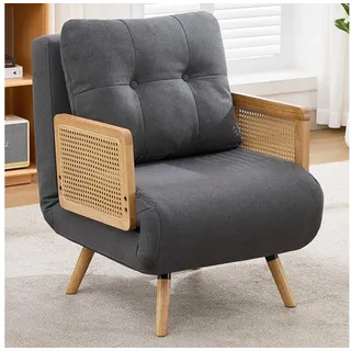 Odikalo Loungesessel Schlafsessel mit Schlaffunktion ausklappbarer Relaxsessel & Gästebett (gepolsterter Loungesessel mit 5-fach verstellbarer Rückenlehne und Rattan-Armlehnen) grau