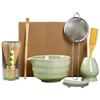 Matcha Tea Set,7 Piece Matcha Besen Set, with Matcha Whisk, Broom,Matcha Schale,Matcha Bowl with Spout,Matcha Besen Halter,Bamboo Spoon,Perfect