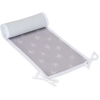 FabiMax Nestchen/Bettumrandung aus atmungsaktivem Netzstoff, 190 cm (50/90/50) - für Beistellbett Basic, weiße Sterne auf grau