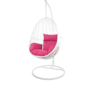 Kideo Swing Chair, Lounge-Möbel, Loungesessel Polyrattan, Hängestuhl, Hängesessel mit Gestell & Kissen (weiß/pink)