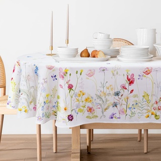 Bnejvif Ovale Tischdecke mit Frühlingsblumen, Blumendruck, ovale Tischdecke für Frühling und Sommer, wasserdicht, knitterfrei, strapazierfähiger Stoff, ovale Tischdecke mit Blumenmuster für ovale