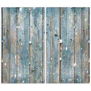 Primedeco Herd-Abdeckplatte Herdabdeckplatte Spritzschutz aus Glas Holz mit Schnee, Glas, (2 tlg)