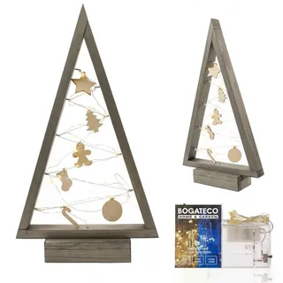 BOGATECO Weihnachtsbaum aus Holz mit LED Beleuchtung 52cm hoch | Holzdekoration inklusive | Weihnachtsdekorationen | 20 LED |
