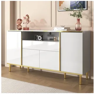 Odikalo Sideboard Anrichte Kommode Schließfach Schubladen Hochglanz Schwarz/Weiß H80cm weiß