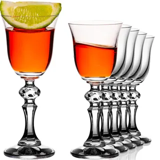 IMPERIAL glass Schnapsgläser mit Stiel Set 6 Stück – 60ml Crystalline Glas Vintage – elegantes Likörglas im Vintage-Stil mit facettiertem Stiel und Kelchform spülmaschinenfest