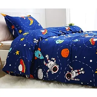 Lanqinglv Bettwäsche 135x200cm Kinder Kinderbettwäsche Babybettwäsche Blau Weltall Sternenhimmel Universum Muster Wendebettwäsche Deckenbezug Bettbezug und Kissenbezug 80x80cm mit Reißverschluss