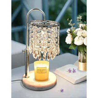 GEYUEYA Home Candle Warmer, Silberne | Kristallanhänger, 50W E27 Sockel, 3 Ersatzglühbirnen, Mit Timer, Polierter Marmorsockel
