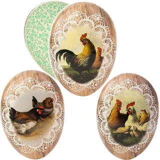 alles-meine.de GmbH 3 TLG. Set: Füll - Pappeier - 15 cm - nostalgische Tiere - Hühner - Osterei/Ei zum befüllen - Deko Pappe Papp Pappeier Dekoei Pappostereier Füllen/Pappost..