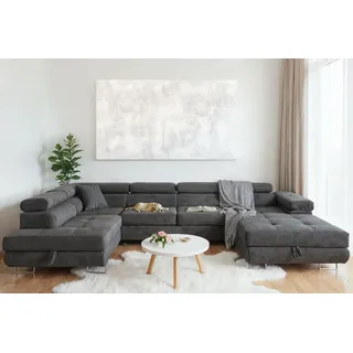 sofiland Aller U Xxl-ecksofa mit Schlaffunktion und Zwei Bettkasten in Dunkelgrau,