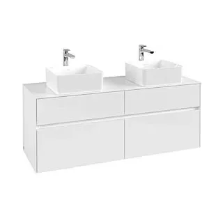 Waschbeckenunterschrank 140 x 55 cm Glossy White