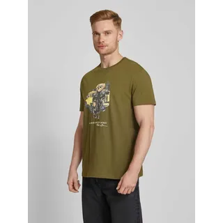 T-Shirt mit Label-Print, Khaki, S