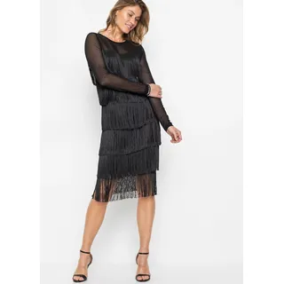 bonprix Midikleid aus softem Mesh mit Fransen, schwarz, Gr.32/34 (XS), Stylisches Partykleid aus softem Mesh mit Fransen