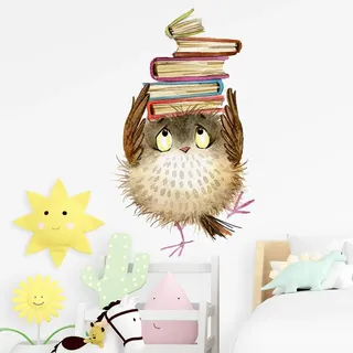 HGDESIGN® Wandtattoo Wandaufkleber Eule auf Bücher Buch Kinderzimmer Babyzimmer Arbeitszimmer Wohnzimmer Schlafzimmer Kind Baby Junge Mädchen Wandsticker Selbstklebend Wanddeko (B)