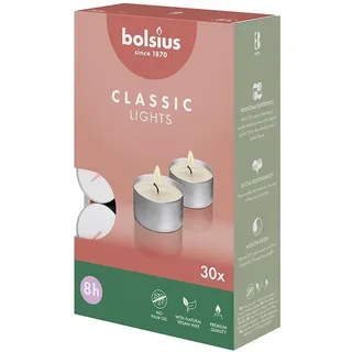 6x Bolsius, Kerzen, Teelichte 8Std silber 30St (30 Stk.)