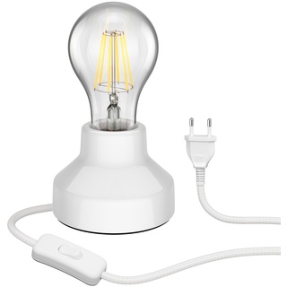 ledscom.de E27 Porzellan Tischlampe TIX, rund mit Stecker und Schalter, weiß, 90mm inkl. E27 Lampe 1600lm warmweiß