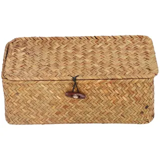YB Aufbewahrungskorb aus Seegras Rechteckig mit Deckel 40 x 30 x 20 cm Braun