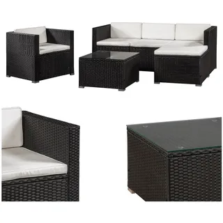 Juskys Polyrattan Lounge Punta Cana L schwarz für 4-5 Personen – Sessel, Sofa, Tisch & Hocker