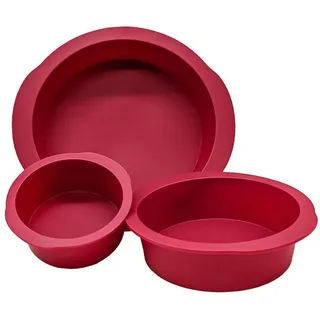 LuxusKollektion Silikonform 3er Set Silikon Backformen Rund 10+15+20cm - Antihaft Kuchenform rot