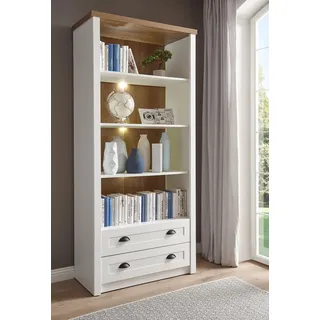 Landhaus Wohnzimmer Standregal Bücherregal Regal 90cm pinie weiß eichefarben hel