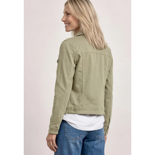Jeansjacke STREET ONE, Damen, Gr. 42, grün (olive washed), Jeans, 92% Baumwolle, 6% Polyester, 2% Elasthan, unifarben, normal normal, V-Ausschnitt, Manschette, Jacken Jeansjacke, aus Baumwolle mit Stretchanteil