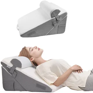 Vevor Bettkeilkissen, 3-teiliges orthopädisches Lesekissen-Set, mit Jacquard-Bezug & Schaumstoffunterstützung, Kissen nach Operationen zur Linderung von saurem Reflux, Rückenschmerzen & Schnarchen
