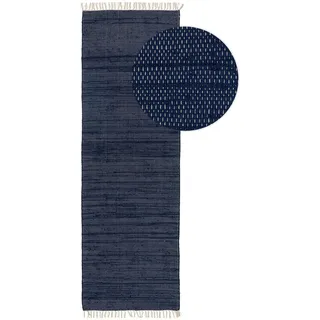 benuta basic Kurzflor Teppich aus recyceltem Material Tom Dunkelblau 80x300 cm - Moderner Teppich für Fußbodenheizung geeignet,