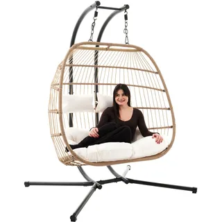 di volio Hängesessel mit Gestell RONA, Hängestuhl für 2 Personen, Hängeschaukel für Indoor & Outdoor, bis 200 kg belastbar, inkl. Kissen, Haus & Garten (Beige)