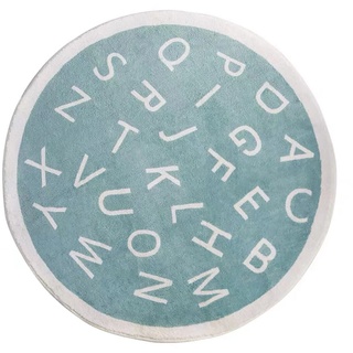 ZYFAB Runder ABC-Teppich aus weichem Plüsch, rutschfeste Alphabet-Bodenmatte für Kinderzimmer-Lernspielteppich für Klassenzimmer,F,Diameter:120cm
