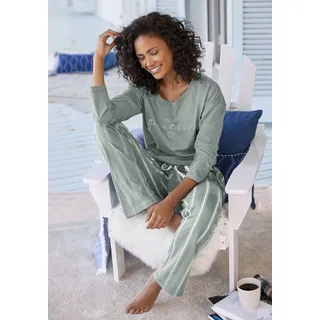 Pyjama VIVANCE DREAMS Gr. 32/34, grün (grün gestreift) Damen Homewear-Sets Pyjamas mit Frontdruck