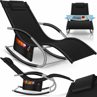 KESSER® Sonnenliege Relaxliege Schwungliege | Gartenliege | Gartenstuhl | Liegestuhl | Schaukelsessel | ergonomische Relaxsessel | Kopfkissen | wetterfest | 150 kg Belastung | Schwarz