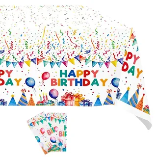 ORUZA Tischdecke Kindergeburtstag, 2 Stück Party Geburtstag Tischdecke, Plastik Happy Birthday Tischtuch Geburtstagsparty Deko für Kinder Jungen Mädchen 130 x 220 cm