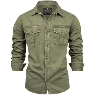 FALKENSTEJN Herrenhemd - Modell Riccaldo - 100% Baumwolle – Vintage Hemd Cargo Langarm-Hemd für Männer - In 3 Farben - L
