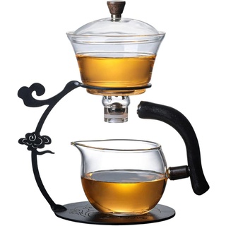 YUDIZWS Lazy Kungfu Glas Tee-Set mit Edelstahl-Infuser halbautomatisch hitzebeständiger Glas Teekanne für Tee Kaffee für Teeliebhaber/Frauen/Männer,Glass Tea Sets