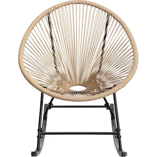 Kare Design Schaukelstuhl Acapulco, Natur, Indoor und Outdoor Stuhl im Retro-Design, Schaukelsessel, Gartenstuhl für Balkon, Garten, Terrasse, Schwarzes Stahlgestell, 85x73x95 cm (HxBxT)