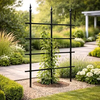 GardenSkill Rankgitter für Kletterpflanzen Garten-Spalier | Rankhilfe, Metallrosenzaun, Freistehender Sichtschutz für Gartengrenzen, Pflanzenstütze, Blumen, Reben - Rostfrei (Schwarz, 180x150cm hoch)
