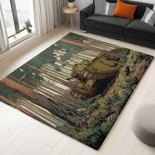 Generisch Teppich Kurzflor Militär Wald Panzer 60 cm x 90 cm Weicher Flanell Kinderteppich, Armeegrün Teppich pflegeleicht für Wohnzimmer Schlafzimmer Terrasse