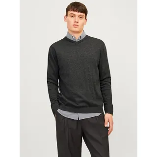 Jack & Jones V-Ausschnitt-Pullover JJEBASIC mit V-Ausschnitt, ideal für Herbst und Alltag unifarben, modisch, slim fit, Baumwolle, V-Ausschnitt grau XXL (58/60)