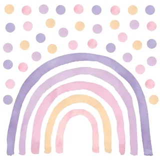 Wally Fox - Wandtattoo Kinderzimmer - Kinderzimmer Deko - Wandtattoo Kinderzimmer Mädchen - Wanddeko, Wandsticker Punkte, Kreise - Lila Regenbogen XL + 50 Stück Punkte/Tupfen
