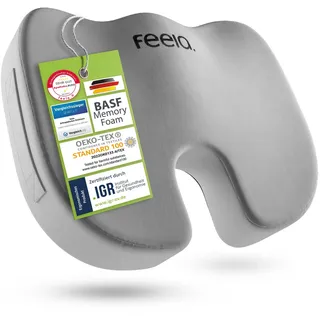 feela Sitzkissen Orthopädisches Kissen – Ergonomisch, 3 Härtegrade bei Rückenschmerzen, Fördert gesundes Sitzen & entlastet Rücken – Zuhause, Büro & unterwegs silberfarben