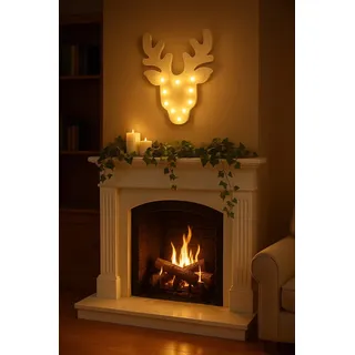 LED Wand-Deko Hirsch aus Holz Hirschgeweih Weihnachten Beleuchtung Wanddeko
