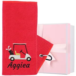 NGTSFLY Lustiges Golf Handtuch, Personalisierte Bestickte Golfhandtücher für Golftaschen mit Clip, Golfgeschenk für Männer Frauen, Leicht zu Reinigendes Golfzubehör, 40 x 60 cm (Rot)