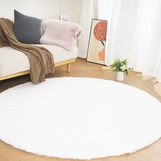 Ghouse Kurzflor Rund Teppich Anti-Rutsch Wohnzimmer Teppiche Schlafzimmer Waschbarer Weiche Teppiche Kinderzimmer Deko Weiß 240x240 cm