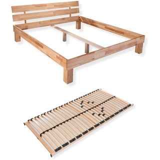 Sparset Juliane – Massivholzbett aus Kernbuche mit passendem Lattenrost, 140x220 cm