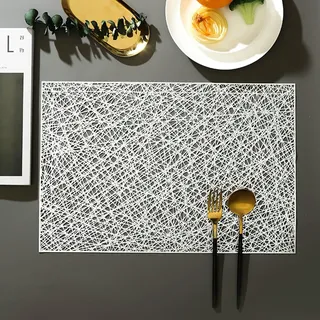 Homxi 8er Set Tischsets Platzsets Modern, 30 x 45 cm, Rechteck mit Hohl Geometrisch Linien, Platzsets Modern PVC, Silber