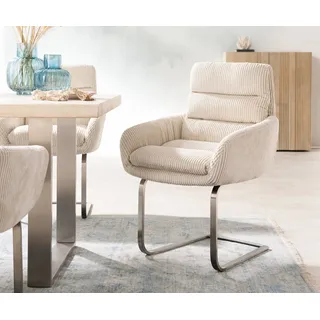 DELIFE Polsterstuhl Abelia-Flex, mit Armlehnen Freischwinger flach Edelstahl Cord Beige beige|weiß