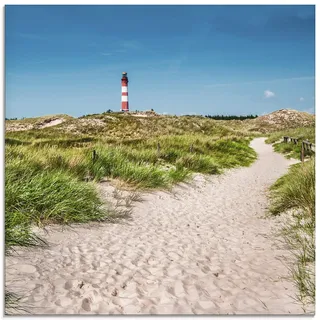 ARTland Wanddeko Glasbilder Wandbild Glas Bild einteilig Quadratisch Strand Landschaft Dünen Gräser Leuchtturm Insel Amrum Nordsee Maritim S5XX