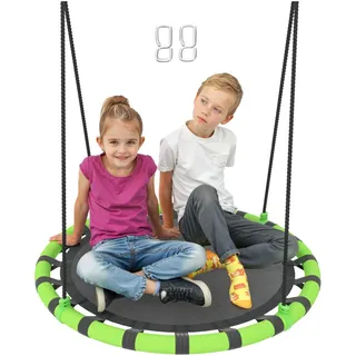Hängende Vogelnestschaukel, Runder Sitz Ø 100 Cm Schwarz, Höhenverstellbare Seile, Gartenschaukel, Hängematte Für Kinder Oder Erwachsene.