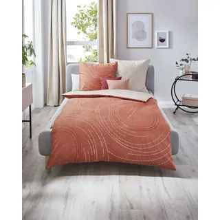 Wendebettwäsche KAEPPEL "JARO 100% Baumwolle", orange (terra), B/L: 200cm x 200cm, 1 Stk., 2 Stk., Mako-Satin, B/L: 70cm x 90cm & 70cm x 90cm, 3 Stk., Mako-Satin, Obermaterial: 100% Baumwolle, Bettwäsche, Wendebettwäsche, mit Markenreißverschluss, zeitloses Design, pflegeleicht
