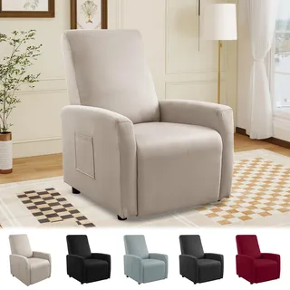MeYuxg Sessel Überzug, Sesselbezuge mit Taschen,1-Sitzer Sesselbezug, wasserdichte Stretch Sesselschoner für Relaxsessel, Fernsehsessel(Heller Mokka)