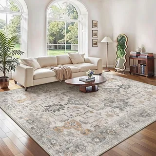 GENIMO Großer Vintage Teppich Taupe Beige fürs Wohnzimmer, 240x300 cm
